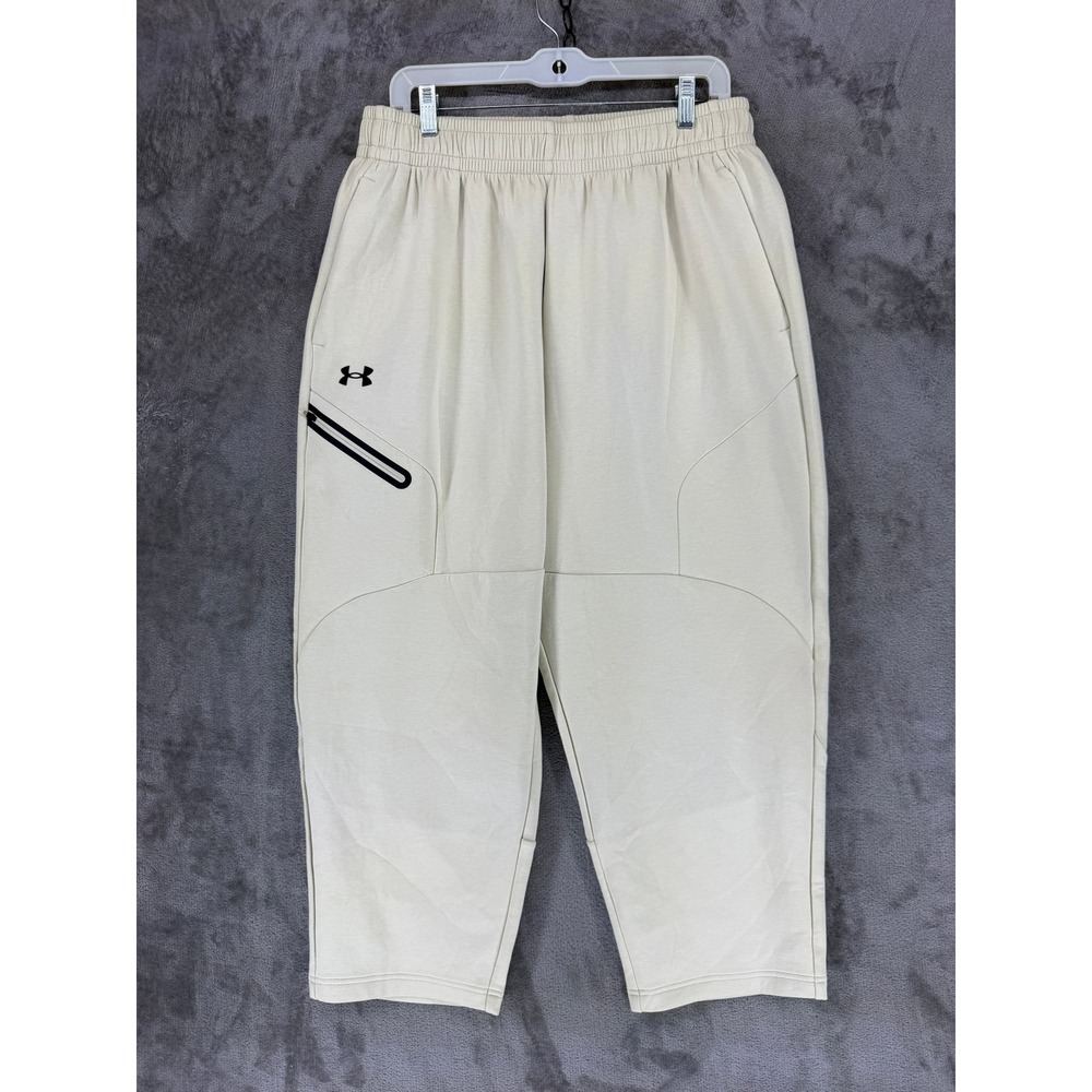 Under Armour Pants Mens Large Unstoppable Flc Baggy Crop Beige 1384010 NEW